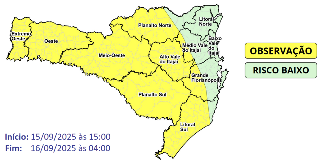 Defesa Civil alerta para a possibilidade de temporais isolados entre segunda e terça-feira