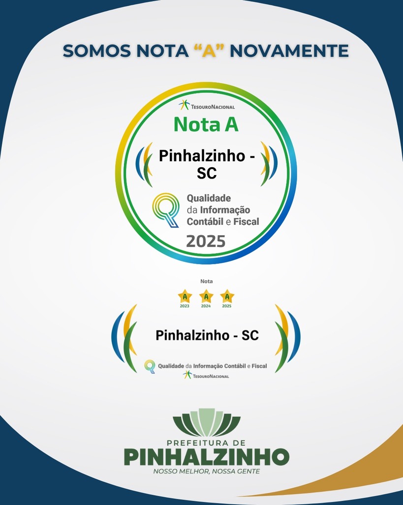 Pinhalzinho conquista nota A em transparência fiscal pelo 3º ano
