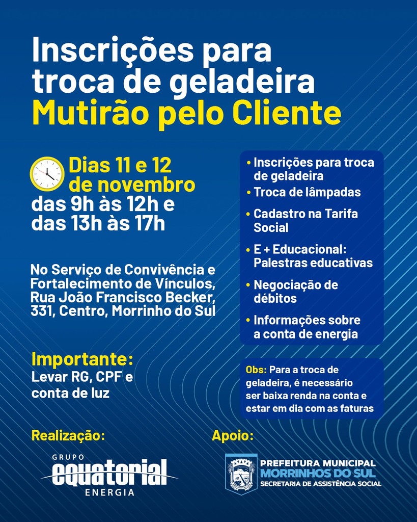 MUTIRÃO PELO CLIENTE DO GRUPO EQUATORIAL CHEGA A MORRINHOS DO SUL EM NOVEMBRO