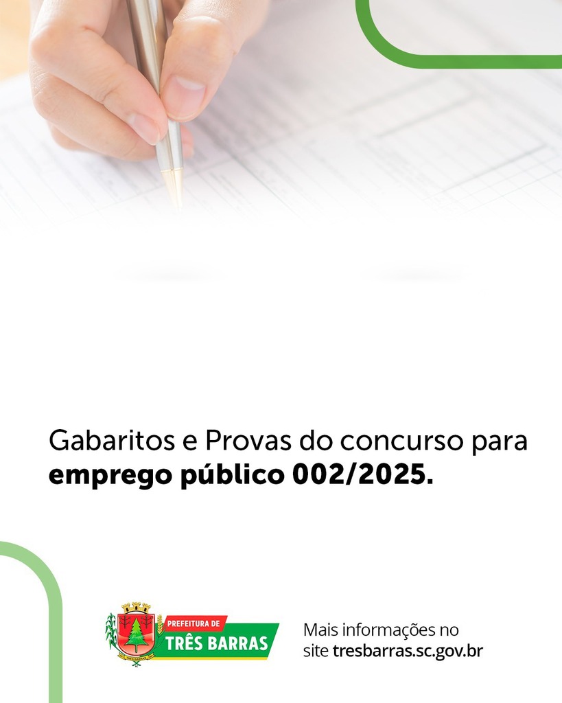 Três Barras divulga os gabaritos e provas do Concurso para Emprego Público (002/2025)