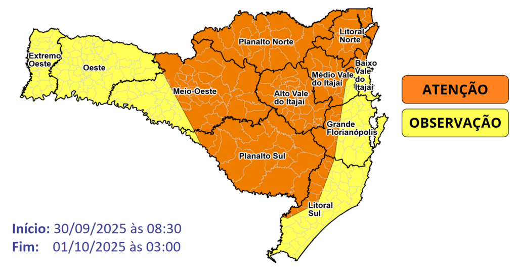 Defesa Civil alerta para a possibilidade de temporais com chuva pontualmente intensa