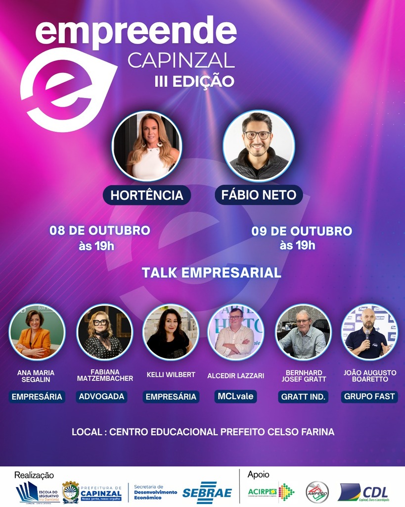 II Empreende Capinzal reúne nomes de destaque e histórias inspiradoras nos dias 8 e 9 de outubro