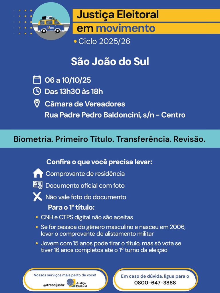EXTREMO SUL DE SANTA CATARINA RECEBE SERVIÇO DA JUSTIÇA ELEITORAL EM MOVIMENTO
