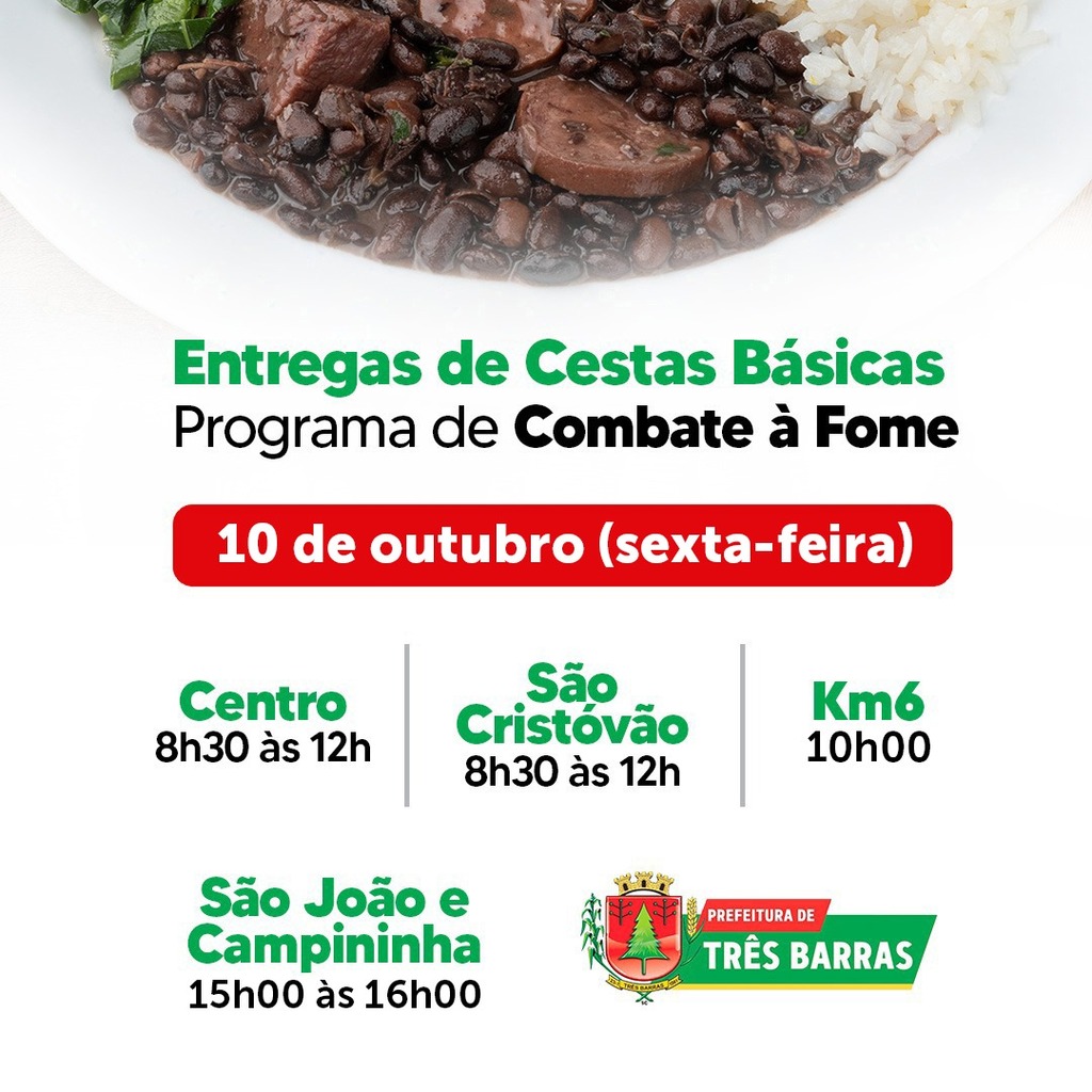 Cestas básicas do Programa de Combate à Fome serão entregues nesta semana, em Três Barras