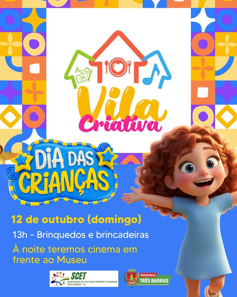 Vila Criativa e Cinema na Praça marcarão o próximo fim de semana, em Três Barras