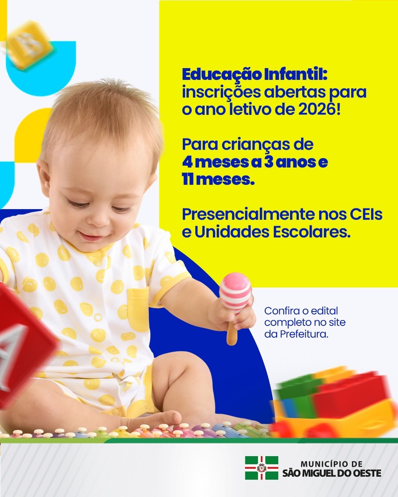 Inscrições para o ano letivo de 2026 iniciam nesta terça em São Miguel do Oeste
