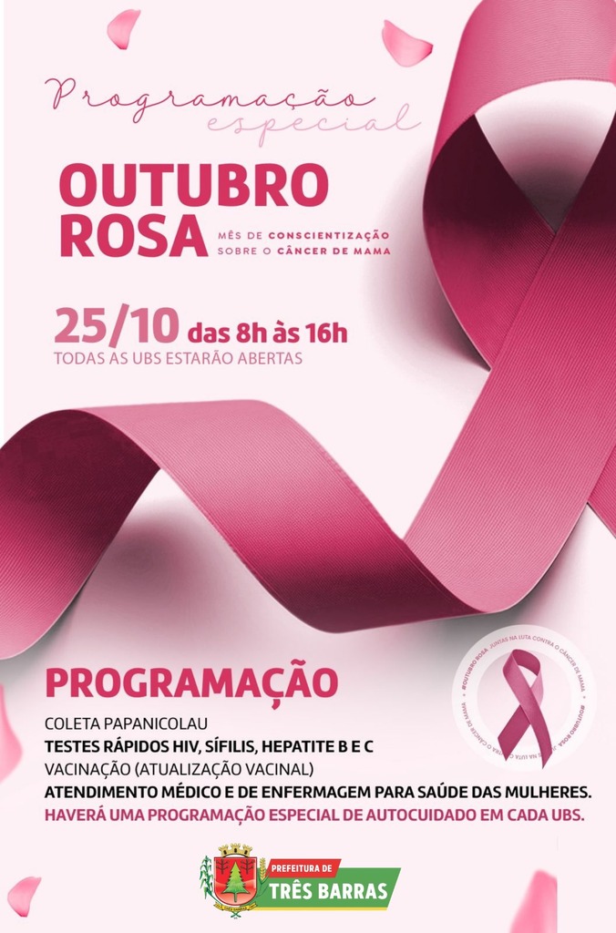 Três Barras: Unidades Básicas de Saúde terão Ações alusivas à Campanha Outubro Rosa neste sábado