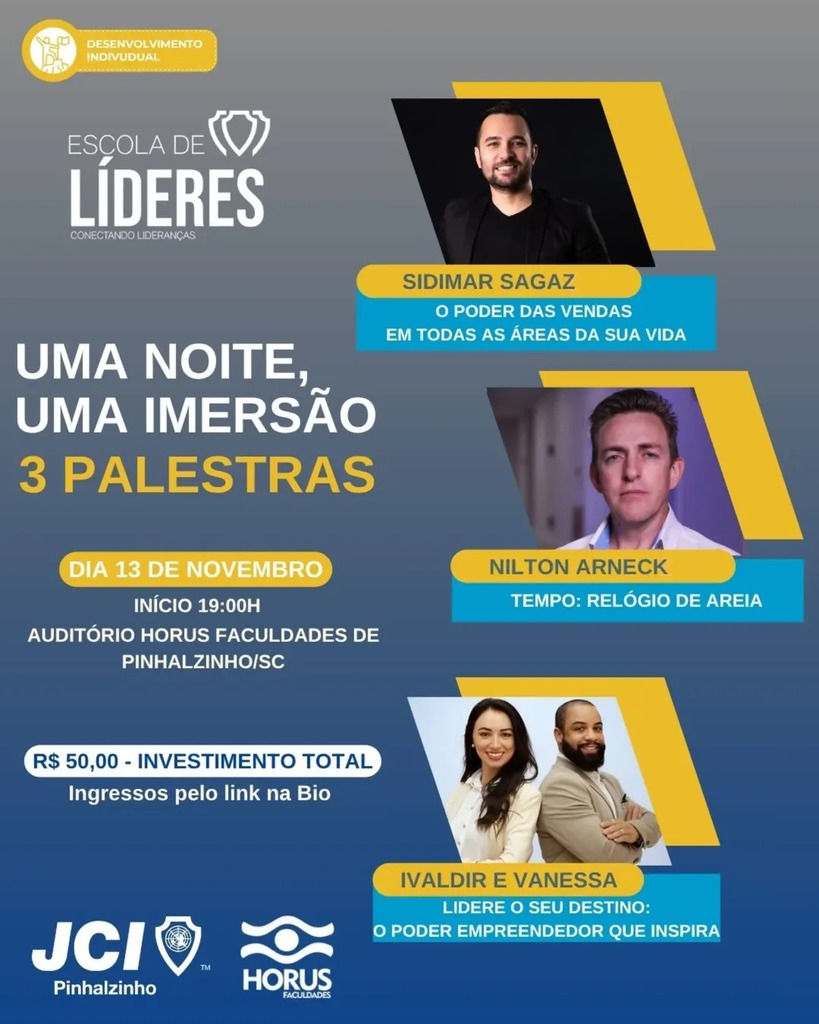 Escola de Líderes da JCI Pinhalzinho promove noite de imersão com três palestras inspiradoras