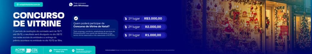 Concurso de Vitrines de Natal incentiva comércio de Pinhalzinho e premia até R$ 3 mil
