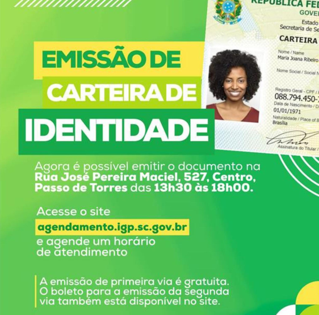 EMISSÃO DE CARTEIRA DE IDENTIDADE JÁ ESTÁ DISPONÍVEL NO MUNICÍPIO DE PASSO DE TORRES