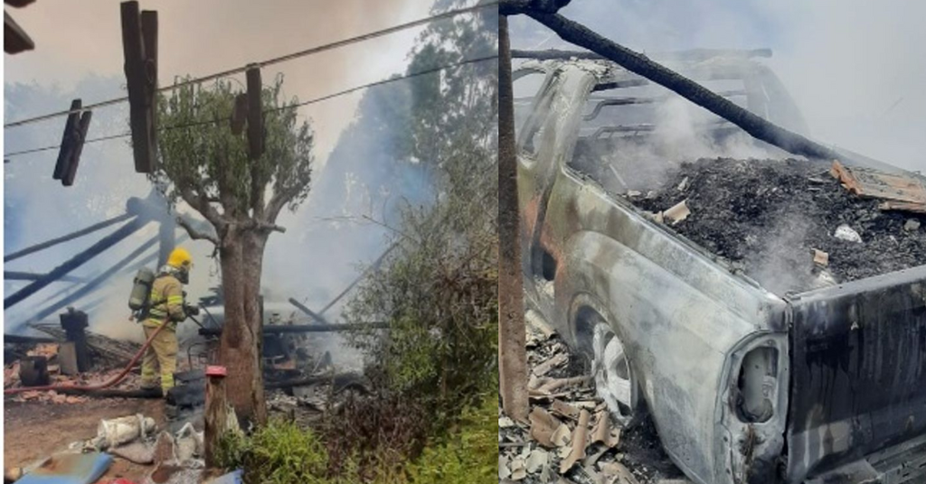 Incêndio de grande proporção destrói rancho, carro e microtrator em Ibirama