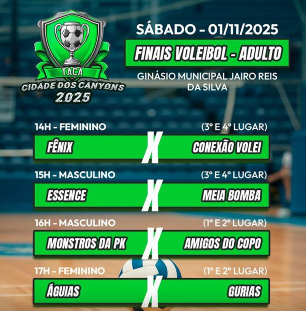 FINAIS DO VOLEIBOL DA TAÇA CIDADE DOS CANYONS 2025 ACONTECEM NESTE SÁBADO (01/11) EM PRAIA GRANDE