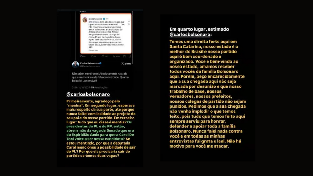 Tensões no PL catarinense: confronto entre Ana Campagnollo e Carlos Bolsonaro expõe disputa por espaço nas eleições de 2026