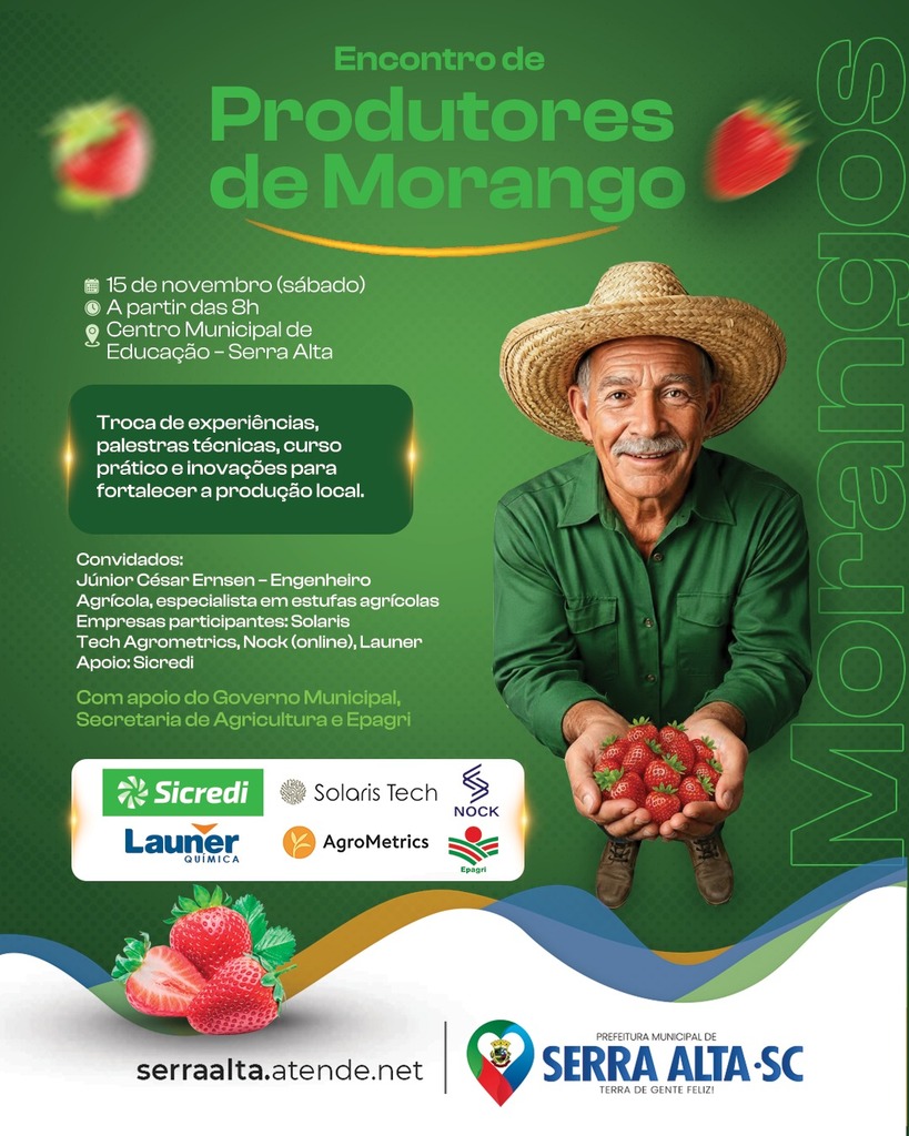Encontro de Produtores de Morango acontece no dia 15 de novembro