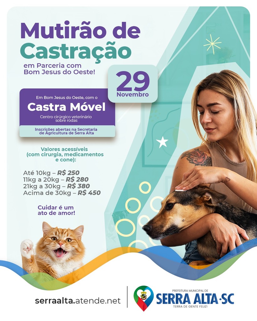 Mutirão de Castração de Cães e Gatos acontece no dia 29 de novembro