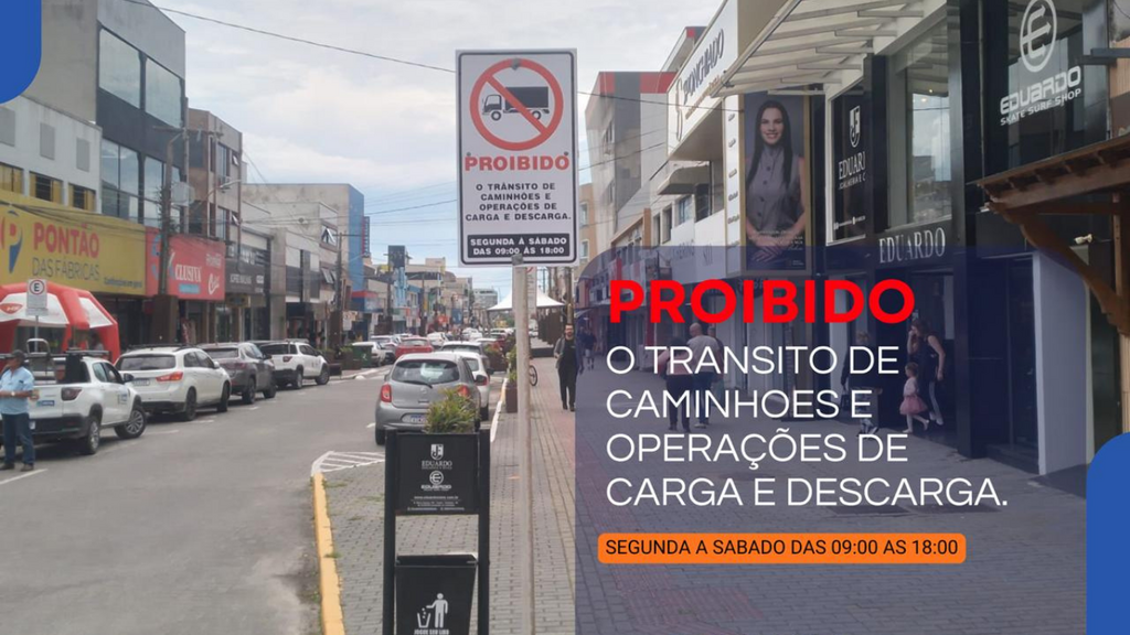 Restrição ao trânsito de caminhões é implantada no Calçadão de Imbituba