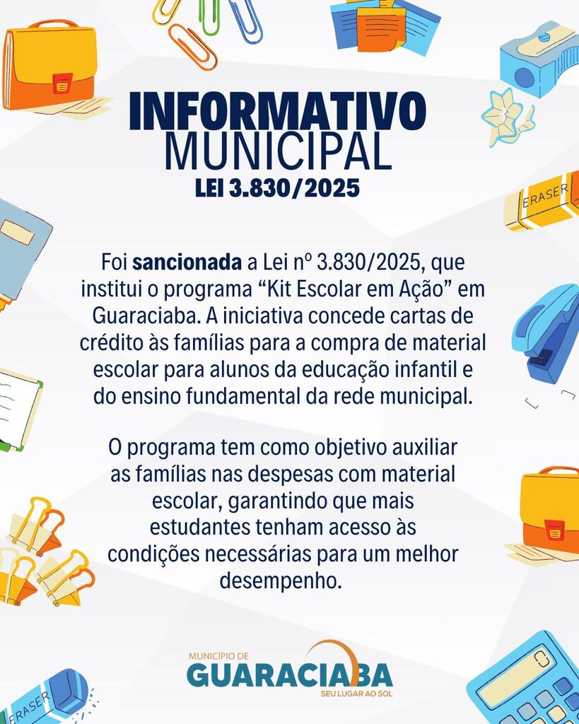 Guaraciaba lança programa “Kit Escolar em Ação” para auxiliar famílias