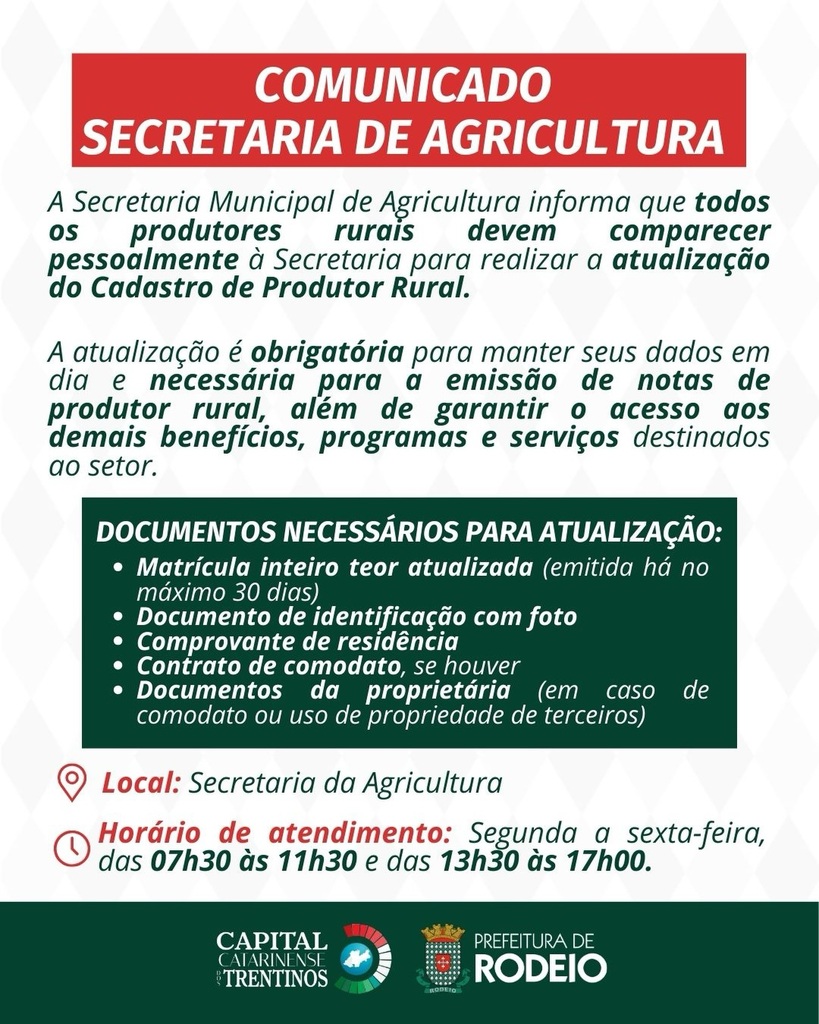 ATENÇÃO, PRODUTORES RURAIS!