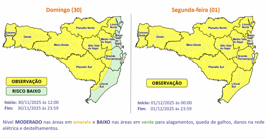 Defesa Civil alerta para a possibilidade de temporais isolados na tarde e noite de domingo