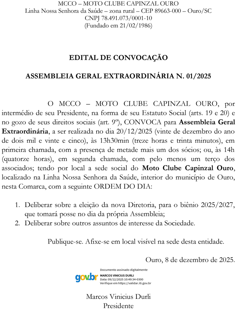 MCCO – MOTO CLUBE CAPINZAL OURO