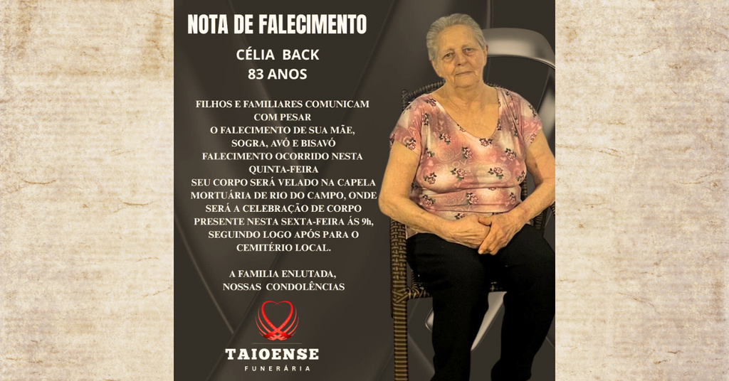 Nota de Falecimento: Célia Back