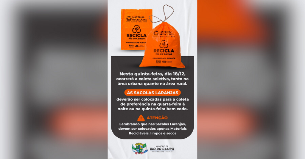 Coleta seletiva em Rio do Campo, ocorre nesta quinta-feira na área urbana e rural