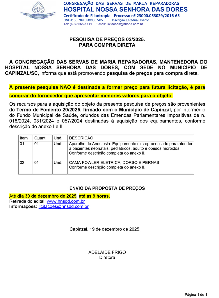PESQUISA DE PREÇOS 02/2025. PARA COMPRA DIRETA