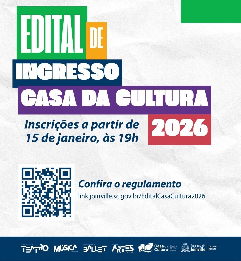Casa da Cultura de Joinville 'Fausto Rocha Júnior' abre 1.005 vagas em 2026 para cursos de artes, música, ballet e teatro