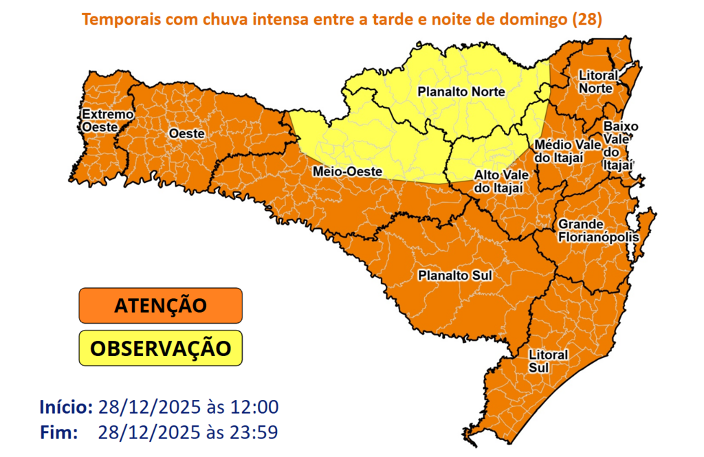 Defesa Civil alerta para a possibilidade de temporais com chuva intensa