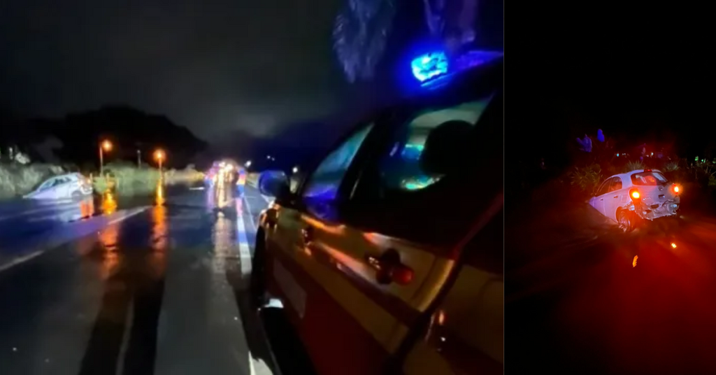 Saída de pista causada por alagamento mobiliza bombeiros na BR 470 em Pouso Redondo no Alto Vale do Itajaí