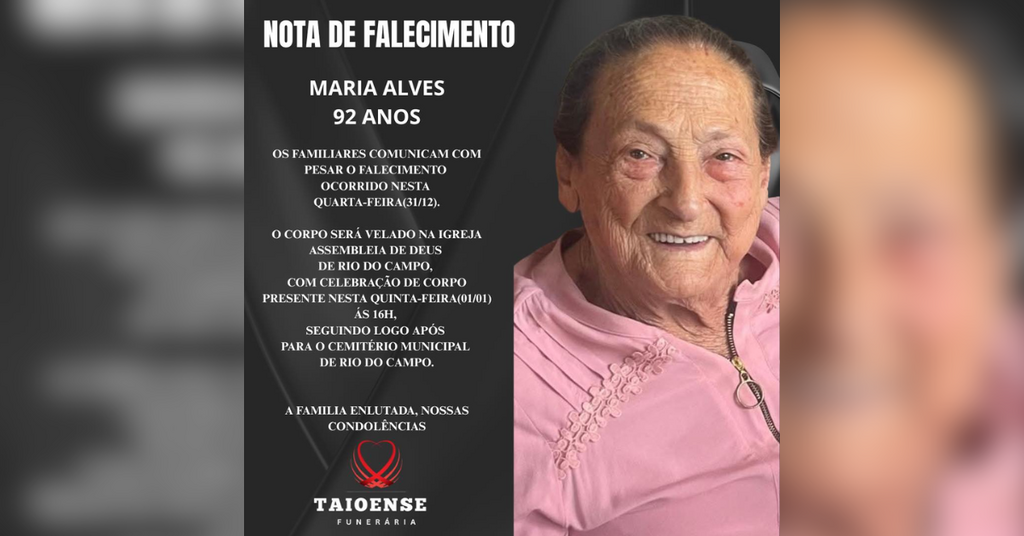 NOTA DE FALECIMENTO: Maria Alves