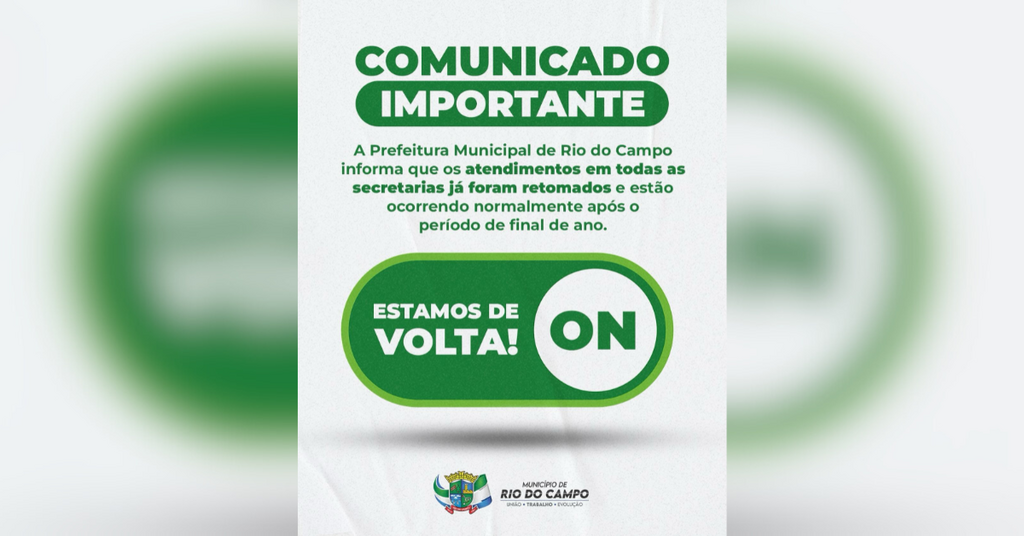 Prefeitura de Rio do Campo retomará atendimentos nas secretarias em 2026