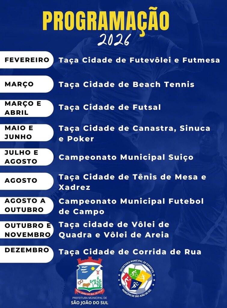 SECRETARIA MUNICIPAL DE ESPORTES DIVULGA O CALENDÁRIO ESPORTIVO PARA 2026