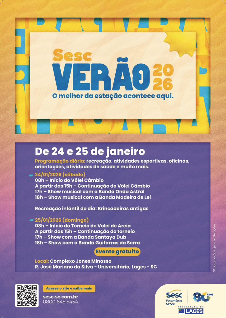 Programação do Sesc Verão tem esporte, saúde e shows no Complexo Jones Minosso