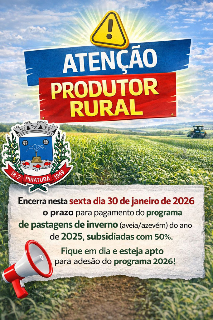 PRAZO PARA PAGAMENTO DO PROGRAMA DE PASTAGENS DE INVERNO ENCERRA NESTA SEXTA-FEIRA (30)