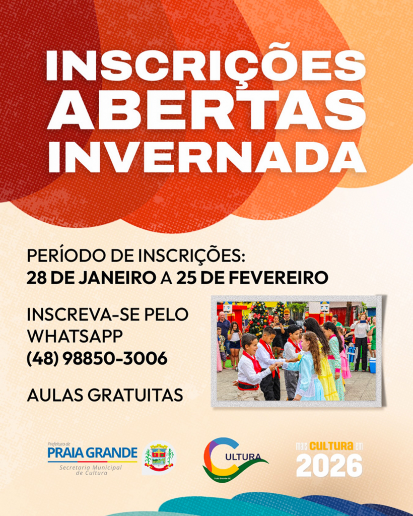 ABERTAS AS INSCRIÇÕES DAS ATIVIDADES DA SECRETARIA DE CULTURA DE PRAIA GRANDE EM 2026
