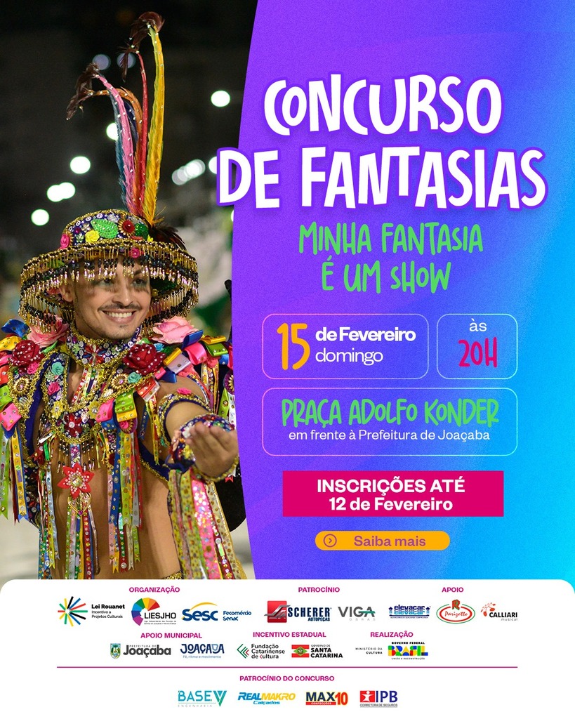 No domingo, 15 de fevereiro, o Carnaval Joaçaba ganha um momento só para quem gosta de criar, montar e mostrar fantasia. 🎭