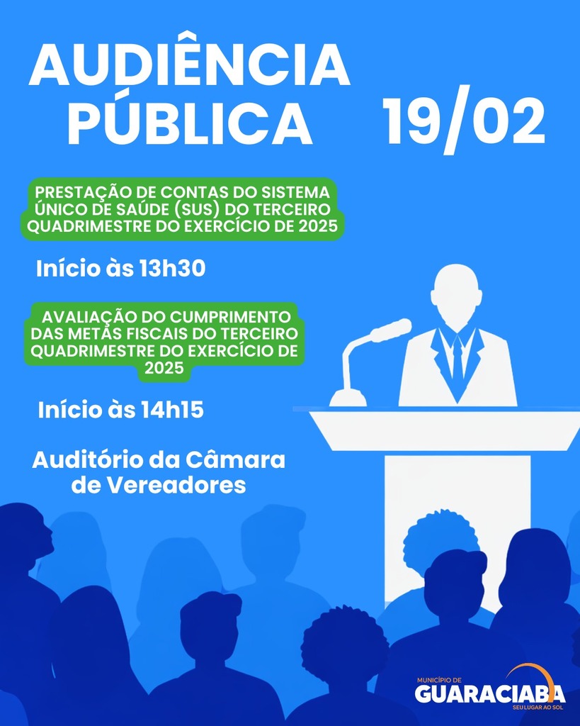 Município realizará Audiências Públicas no próximo dia 19