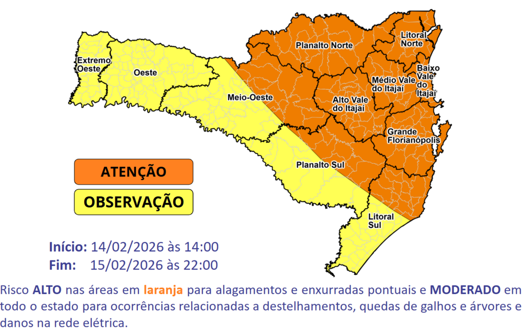 Defesa Civil alerta para a possibilidade de chuva pontualmente intensa