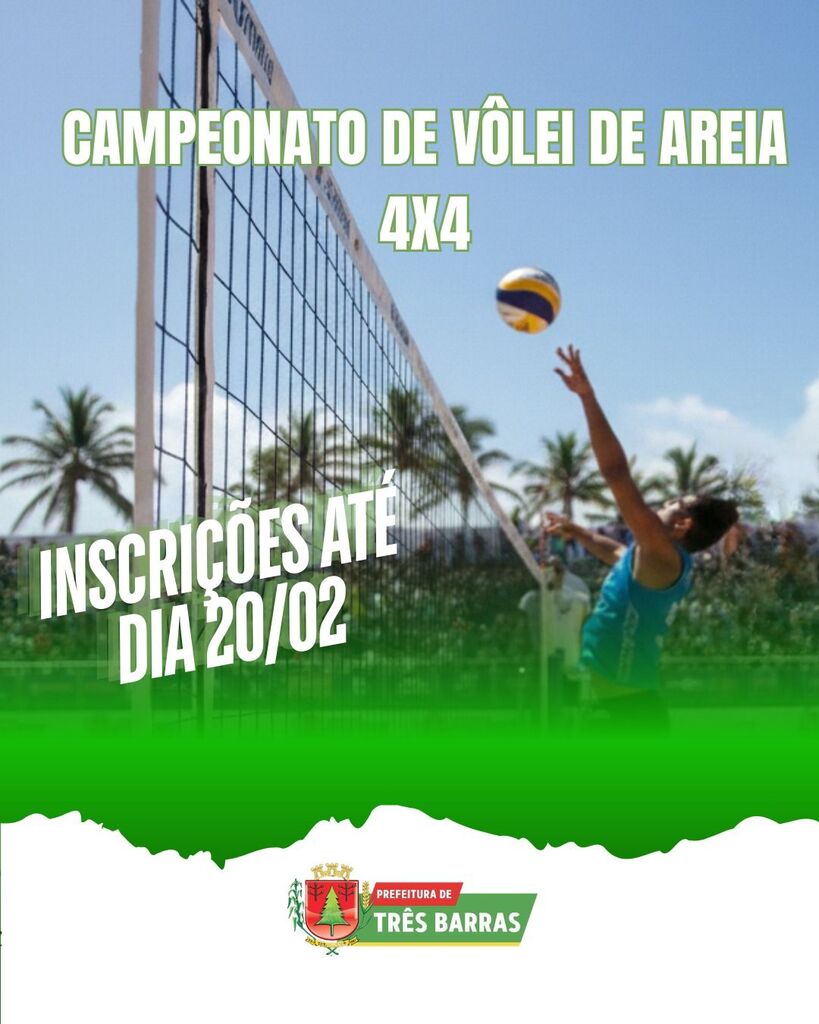 Inscrições para o Torneio Vôlei de Areia 4X4 de Três Barras foram prorrogadas