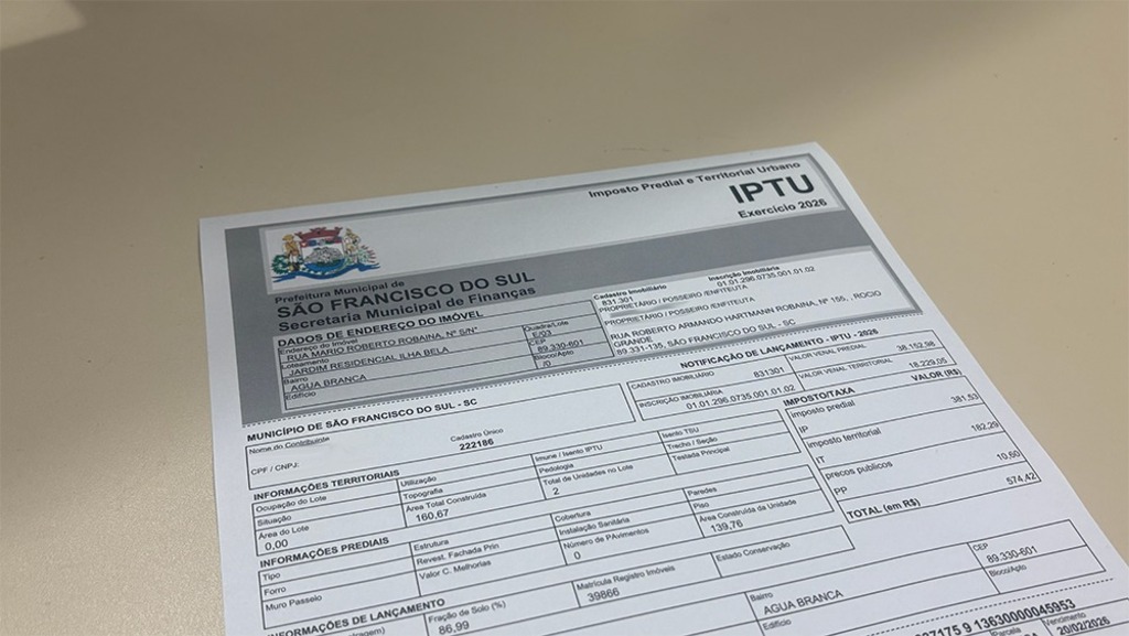 Prazo para pagamento com desconto de 20% no IPTU 2026 termina nesta sexta-feira (20)
