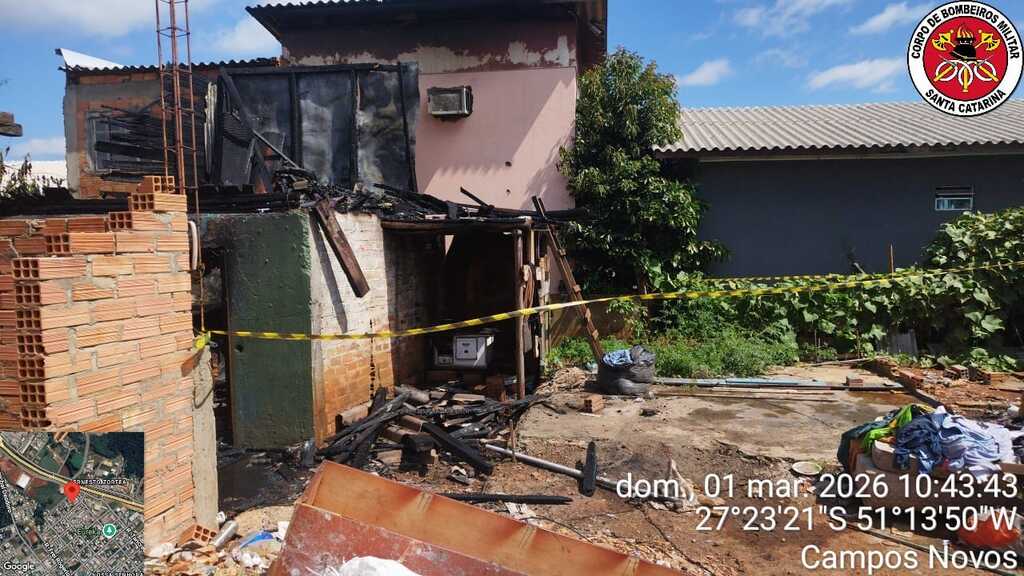Incêndio destrói residência em Campos Novos no domingo, dia 01