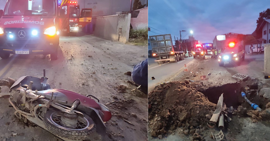 Motociclista sofre queda grave e é encontrada inconsciente após passar por monte de barro em Rio do Sul