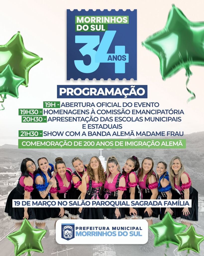 MORRINHOS DO SUL PROMOVE EVENTO PARA CELEBRAR OS 34 ANOS DE EMANCIPAÇÃO DO MUNICÍPIO