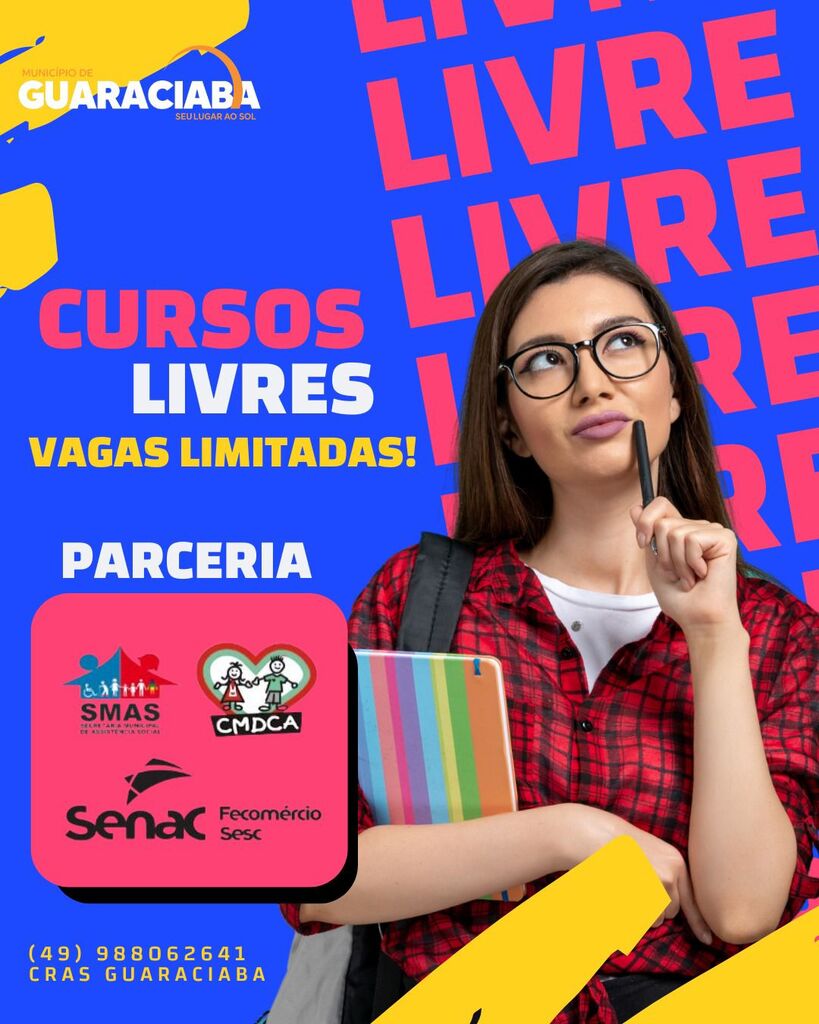 Guaraciaba abre inscrições para cursos gratuitos voltados a adolescentes