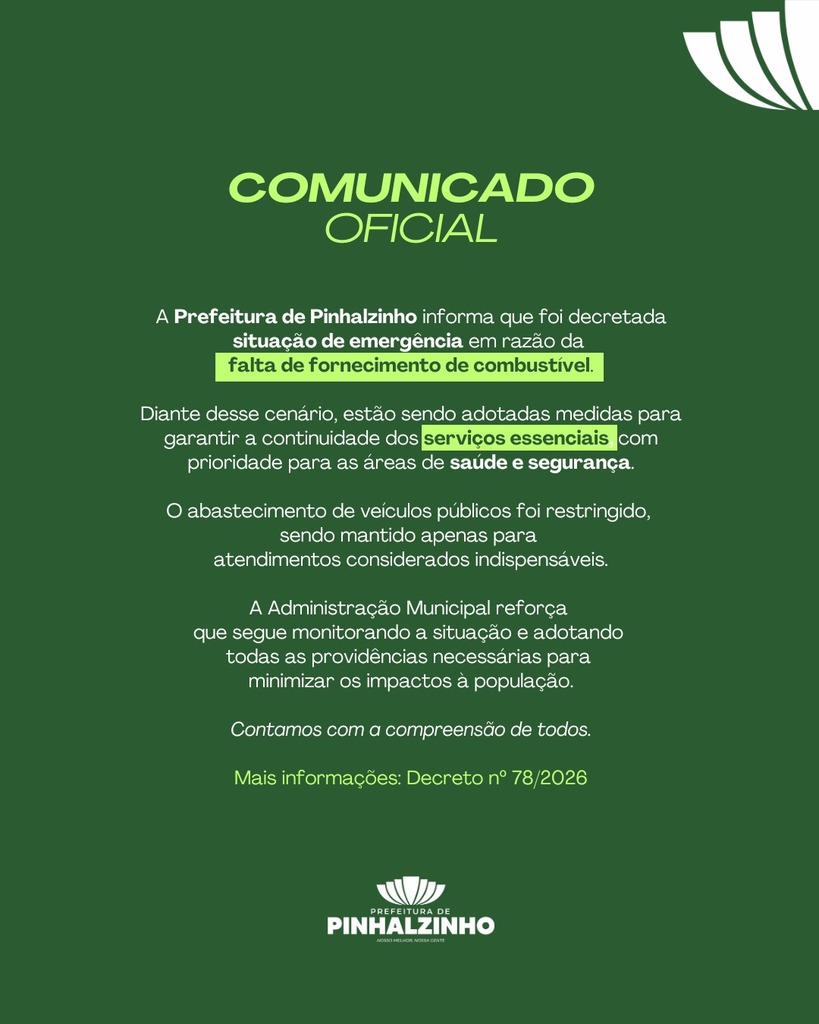 Falta de combustível obriga prefeitura de Pinhalzinho a decretar situação de emergência