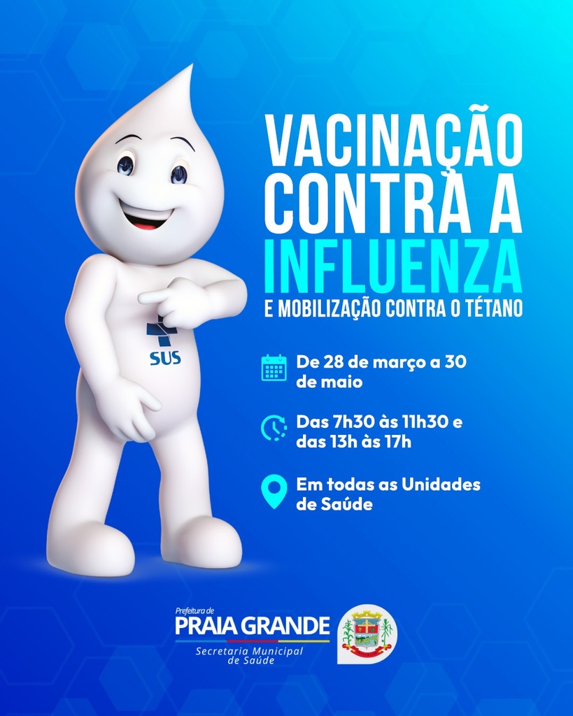 PRAIA GRANDE INICIA CAMPANHA DE VACINAÇÃO CONTRA A INFLUENZA E REFORÇA IMUNIZAÇÃO CONTRA O TÉTANO