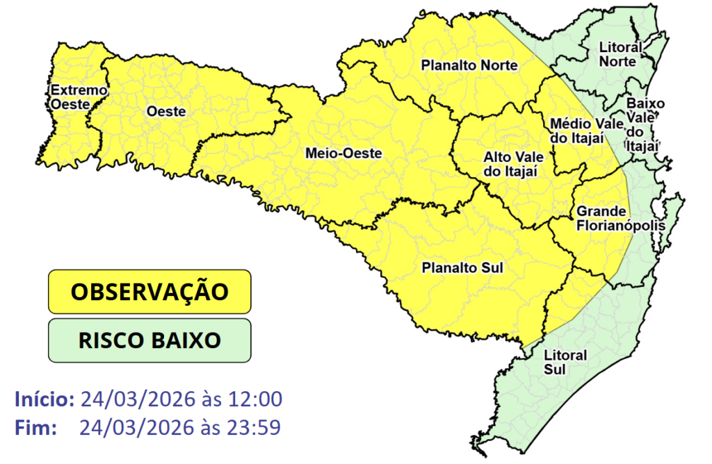 Defesa Civil alerta para a possibilidade de temporais isolados nesta terça