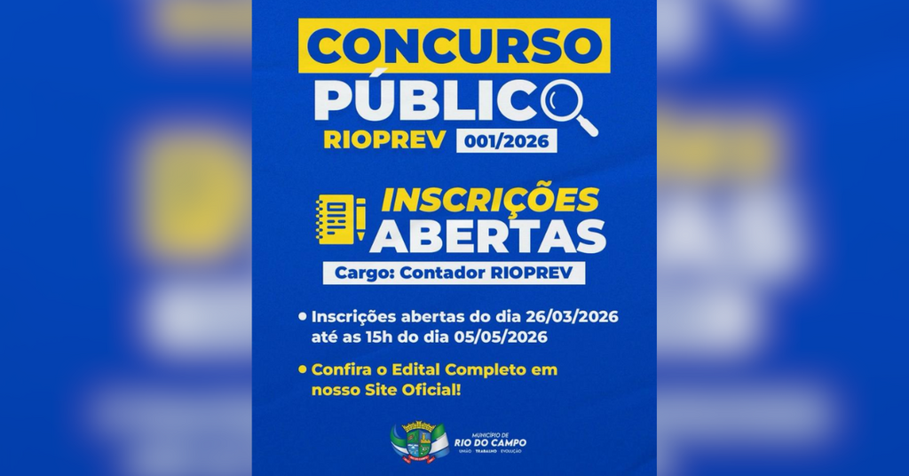 Vaga para Contador: Prefeitura de Rio do Campo abre concurso público para o RIOPREV
