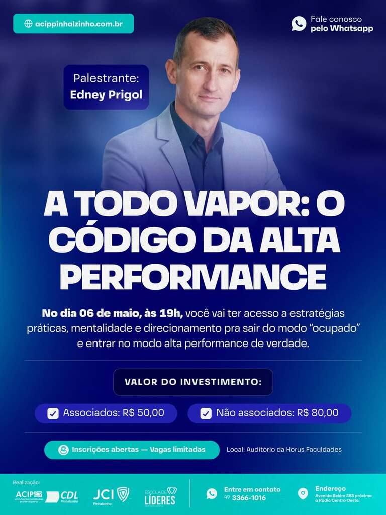 ACIP/CDL e JCI promovem treinamento focado em alta performance com o palestrante Edney Prigol